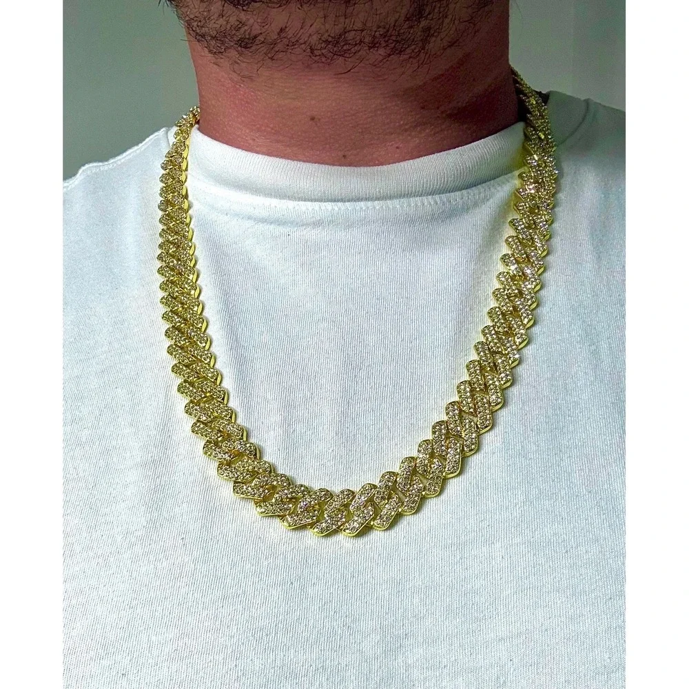 cuban chain iced out vvscz stones over stainless 24inch 14mm triple lock clasp